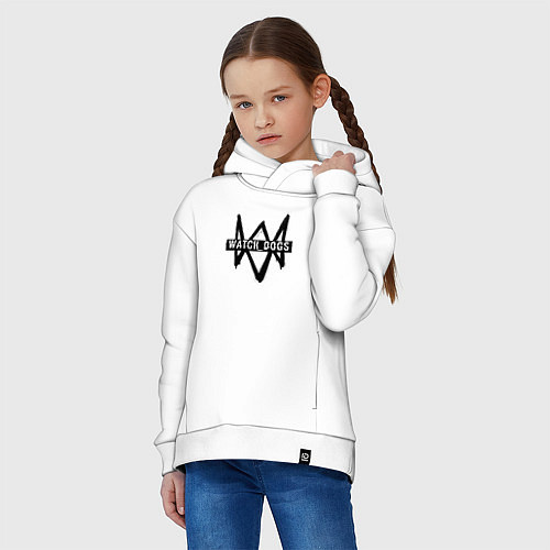 Детское худи оверсайз Watch Dogs: Black Logo / Белый – фото 3