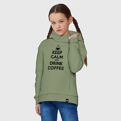 Толстовка оверсайз детская Keep Calm & Drink Coffee, цвет: авокадо — фото 2