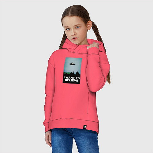 Детское худи оверсайз I WANT TO BELIEVE / Коралловый – фото 3