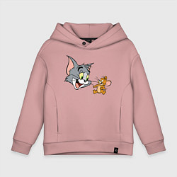 Толстовка оверсайз детская Tom & Jerry цвета пыльно-розовый — фото 1