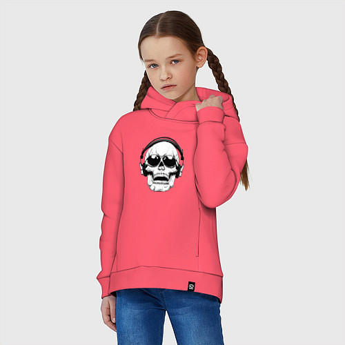 Детское худи оверсайз Skull Music lover / Коралловый – фото 3