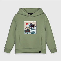 Толстовка оверсайз детская Битва японских котов Z, цвет: авокадо