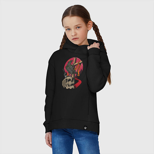 Детское худи оверсайз Ворона на черепе / Черный – фото 3