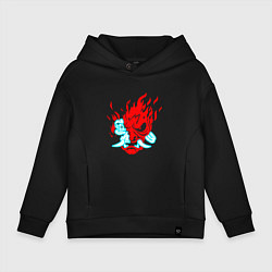 Толстовка оверсайз детская Cyberpunk neon samurai, цвет: черный