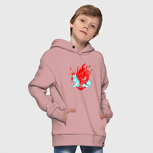 Детское худи оверсайз Cyberpunk neon samurai / Пыльно-розовый – фото 4