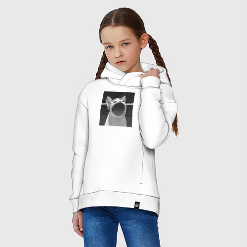 Детское худи оверсайз ЧБ Pop Cat / Белый – фото 3