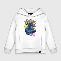 Толстовка оверсайз детская Дракон и машина, цвет: белый