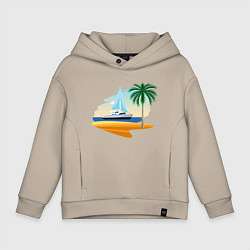 Толстовка оверсайз детская Корабль и пальма, цвет: миндальный