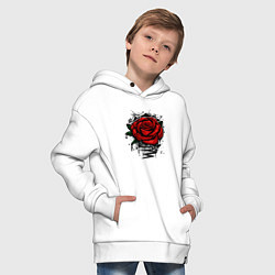 Толстовка оверсайз детская Красная Роза Red Rose, цвет: белый — фото 2
