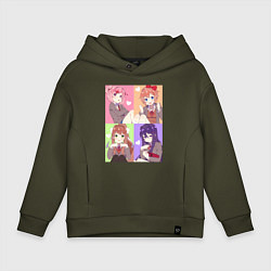 Толстовка оверсайз детская Girls Doki Doki коллаж, цвет: хаки