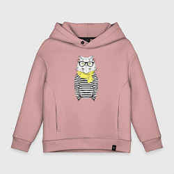 Толстовка оверсайз детская Hipster Cat, цвет: пыльно-розовый