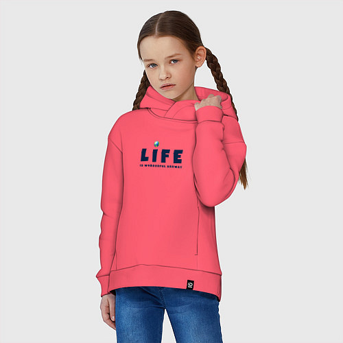 Детское худи оверсайз Life is wonderful / Коралловый – фото 3