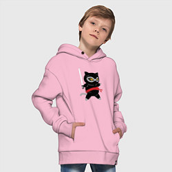 Толстовка оверсайз детская Ninja Cat, цвет: светло-розовый — фото 2