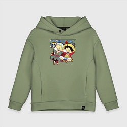 Толстовка оверсайз детская Малыши Зоро и Луффи One Piece, цвет: авокадо