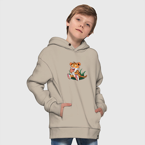 Детское худи оверсайз Тигр ест / Миндальный – фото 4