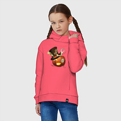 Толстовка оверсайз детская Хэллоуин в стиле стимпанк с тыквой в шляпе, цвет: коралловый — фото 2