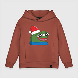 Толстовка оверсайз детская Pepe, pepe happy, Пепе хеппи, pepe happy new year, цвет: кирпичный