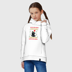 Толстовка оверсайз детская Рождественский свитер Черный мопс, цвет: белый — фото 2