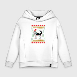 Толстовка оверсайз детская Рождественский свитер Хаски, цвет: белый