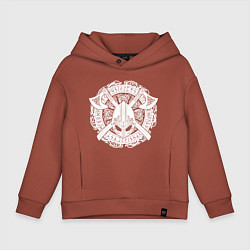 Толстовка оверсайз детская Руны, топоры и шлем, цвет: кирпичный