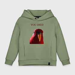 Толстовка оверсайз детская Красный попугай, цвет: авокадо
