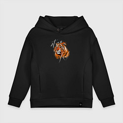 Толстовка оверсайз детская Tiger Stay real, цвет: черный