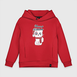 Толстовка оверсайз детская Christmas Cat, цвет: красный