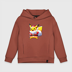 Толстовка оверсайз детская НОВОГОДНИЙ ПИКАЧУ САНТА КЛАУС, цвет: кирпичный