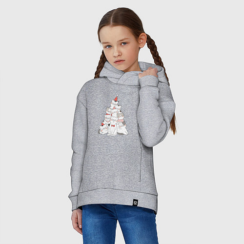 Детское худи оверсайз НОВОГОДНЯЯ ЕЛКА ИЗ КОТОВ / Меланж – фото 3