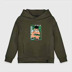 Толстовка оверсайз детская Ван-Пис One Piece, Зоро Ророноа Zoro Roronoa с над, цвет: хаки
