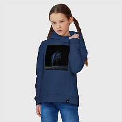 Толстовка оверсайз детская Черная пантера ночью на скале, цвет: тёмно-синий — фото 2