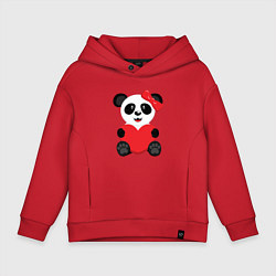 Толстовка оверсайз детская Панда с сердцем на прозрачном фоне, цвет: красный