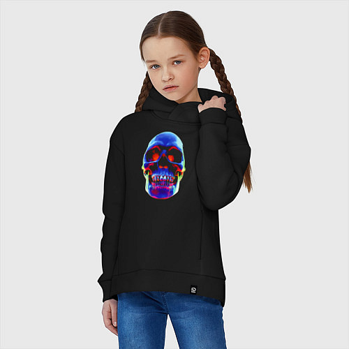 Детское худи оверсайз Cool neon skull / Черный – фото 3