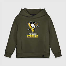 Толстовка оверсайз детская Питтсбург Пингвинз , Pittsburgh Penguins, цвет: хаки