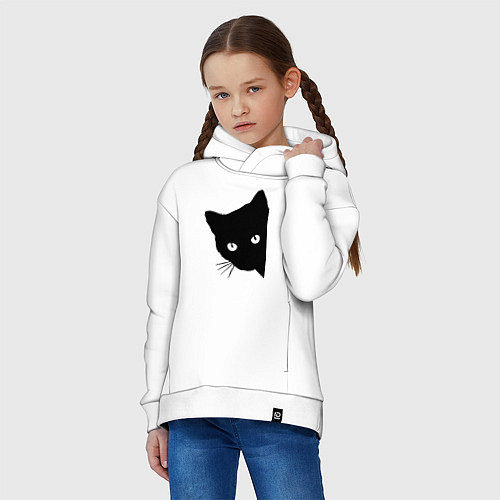 Детское худи оверсайз Всё тот же чёрный котяра! / Белый – фото 3