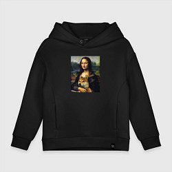Толстовка оверсайз детская Shiba Inu Mona Lisa, цвет: черный