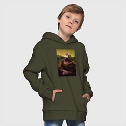 Толстовка оверсайз детская Патрик Губка Боб Мона Лиза, цвет: хаки — фото 2