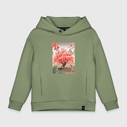 Толстовка оверсайз детская Цветущая Сакура Япония, цвет: авокадо