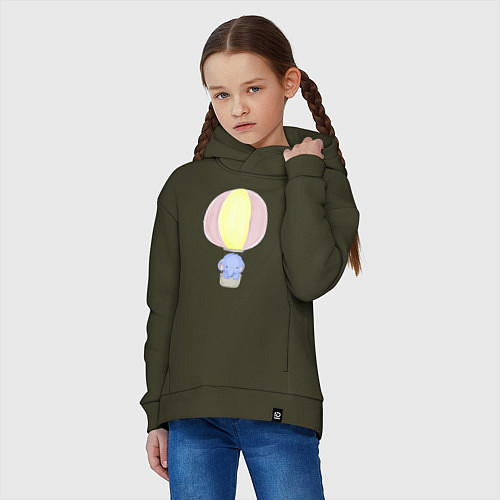 Детское худи оверсайз Милый Слонёнок На Воздушном Шаре / Хаки – фото 3