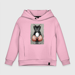 Толстовка оверсайз детская Крутой котяра в боксёрских перчатках Cool cat in b, цвет: светло-розовый