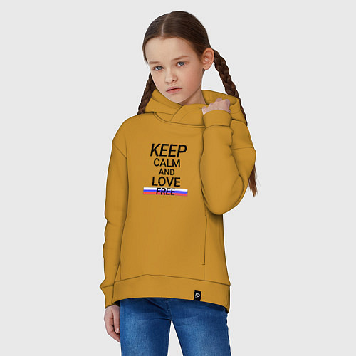 Детское худи оверсайз Keep calm Free Свободный / Горчичный – фото 3