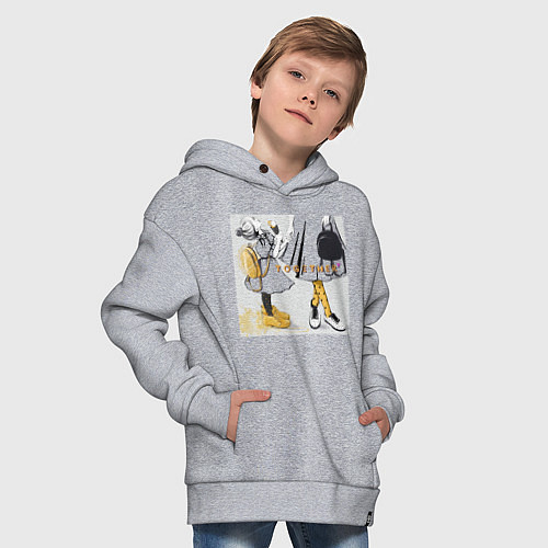 Детское худи оверсайз Мама и дочка с мороженым держатся за руки надпись / Меланж – фото 4