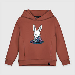 Толстовка оверсайз детская Зайчонок обнял клубки The bunny hugged the balls, цвет: кирпичный