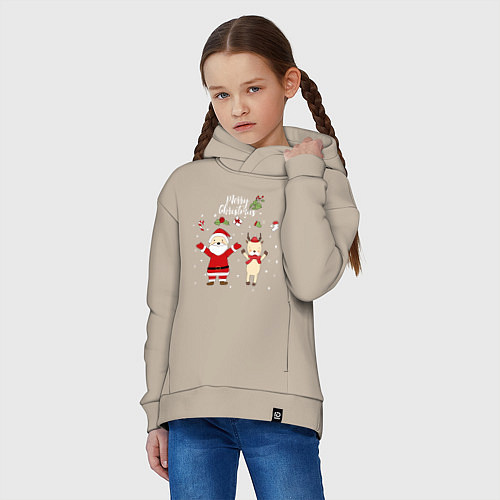 Детское худи оверсайз SANTA CLAUS WITH A DEER / Миндальный – фото 3