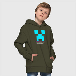 Толстовка оверсайз детская Символ Minecraft в неоновых цветах, цвет: хаки — фото 2