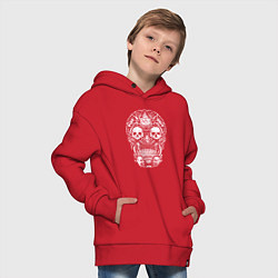 Толстовка оверсайз детская Ажурный авангардный череп Герб, цвет: красный — фото 2