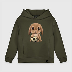 Толстовка оверсайз детская Футбол - Кролик, цвет: хаки