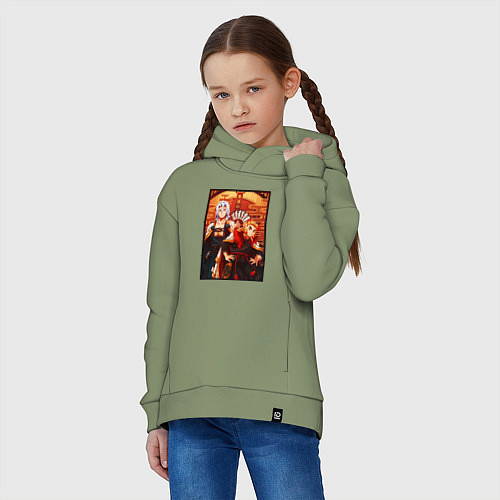 Детское худи оверсайз Тенген и Ренгоку красивые - Клинок рассекающий дем / Авокадо – фото 3