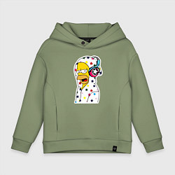 Толстовка оверсайз детская Гомер Симпсон в звёздном балахоне и в наушниках, цвет: авокадо