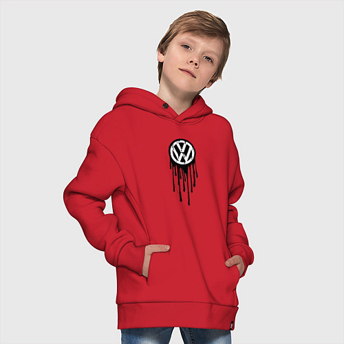 Детское худи оверсайз Volkswagen - art logo / Красный – фото 4